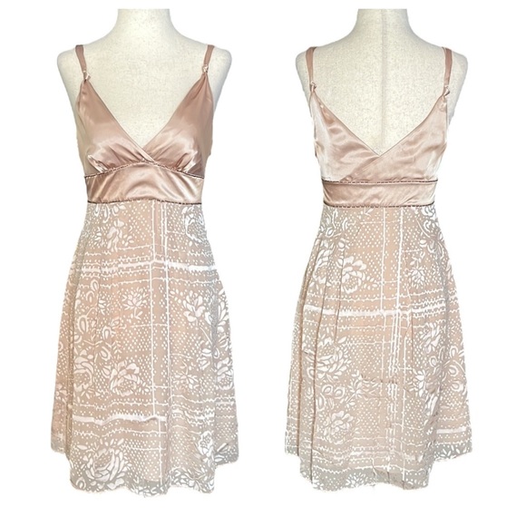 Guess Junior Y2K Silk Champagne Satin And Floral Dress - Picture 1 of 13